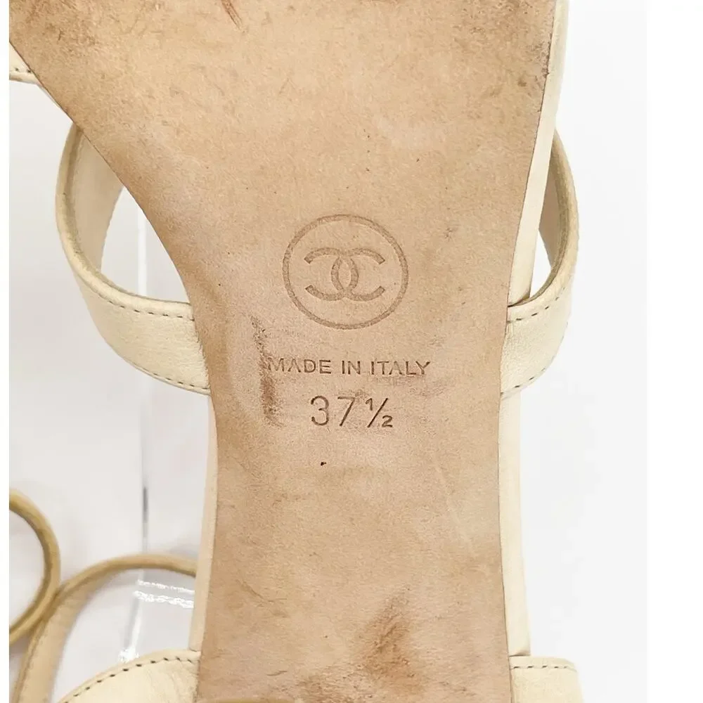 CHANEL cream leather